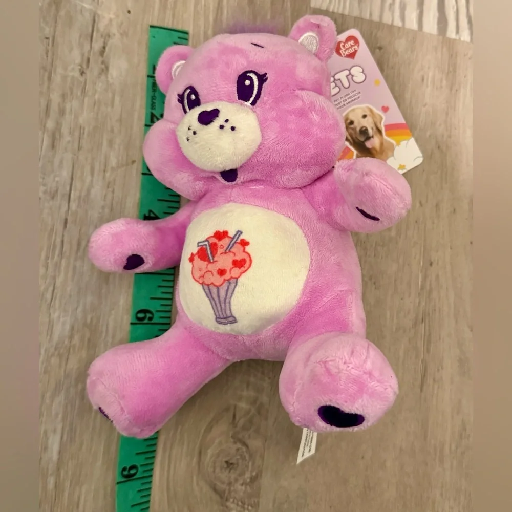 MINISO Care Bears Pink Purple Plush Dog Toy with Squeaker Inside. New with tags.